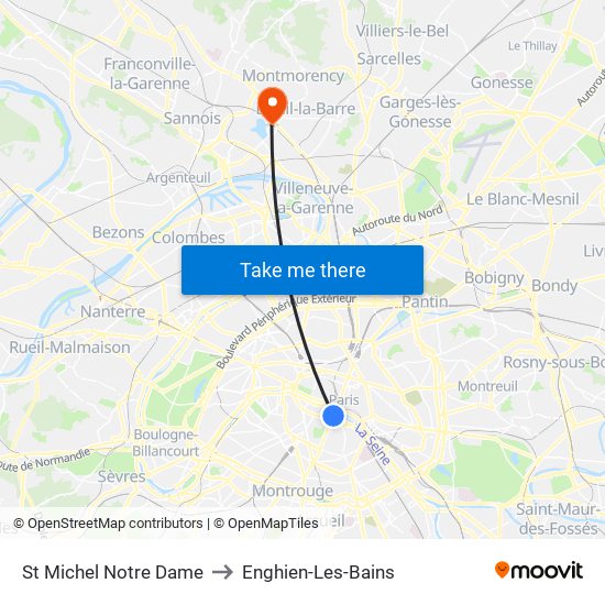 St Michel Notre Dame to Enghien-Les-Bains map