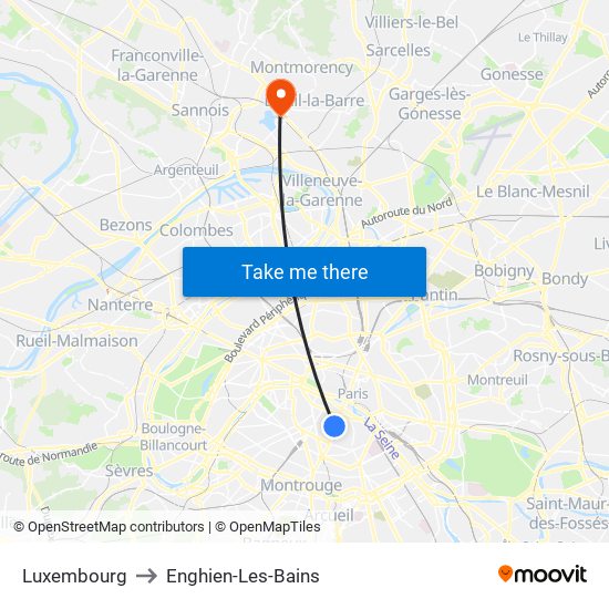 Luxembourg to Enghien-Les-Bains map