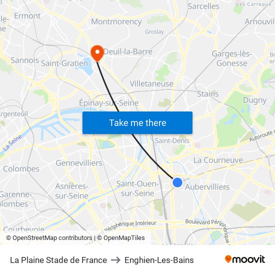 La Plaine Stade de France to Enghien-Les-Bains map