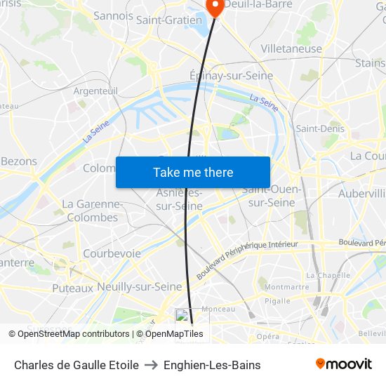 Charles de Gaulle Etoile to Enghien-Les-Bains map