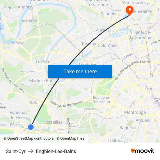 Saint-Cyr to Enghien-Les-Bains map