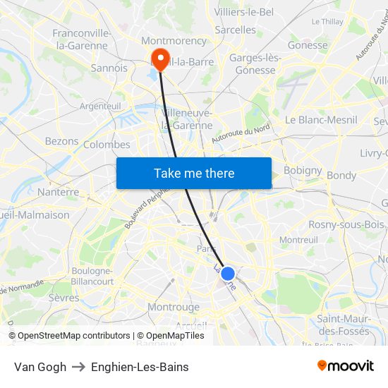 Van Gogh to Enghien-Les-Bains map