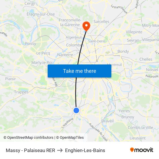 Massy - Palaiseau RER to Enghien-Les-Bains map