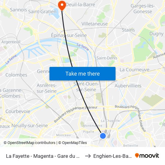 La Fayette - Magenta - Gare du Nord to Enghien-Les-Bains map