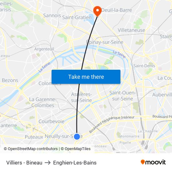 Villiers - Bineau to Enghien-Les-Bains map