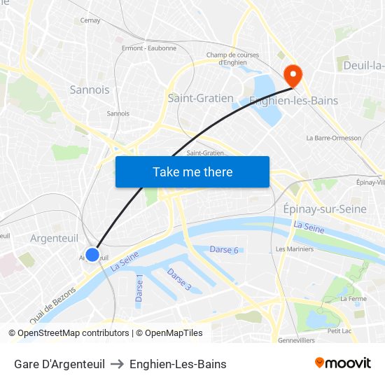 Gare D'Argenteuil to Enghien-Les-Bains map