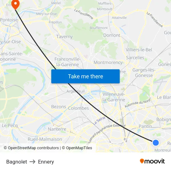 Bagnolet to Ennery map