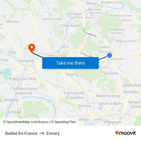 Baillet-En-France to Ennery map