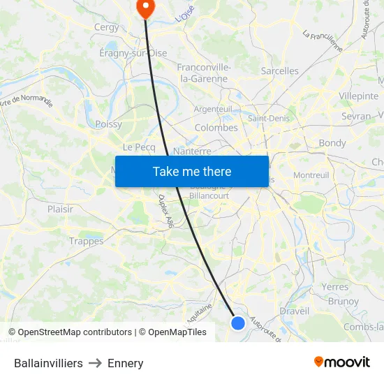 Ballainvilliers to Ennery map