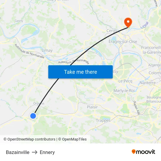 Bazainville to Ennery map