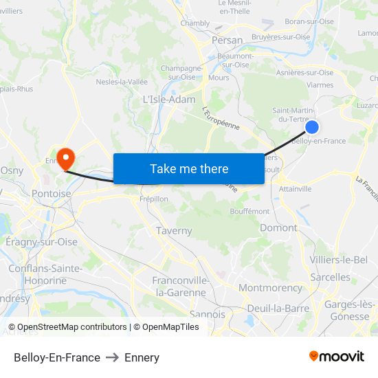 Belloy-En-France to Ennery map