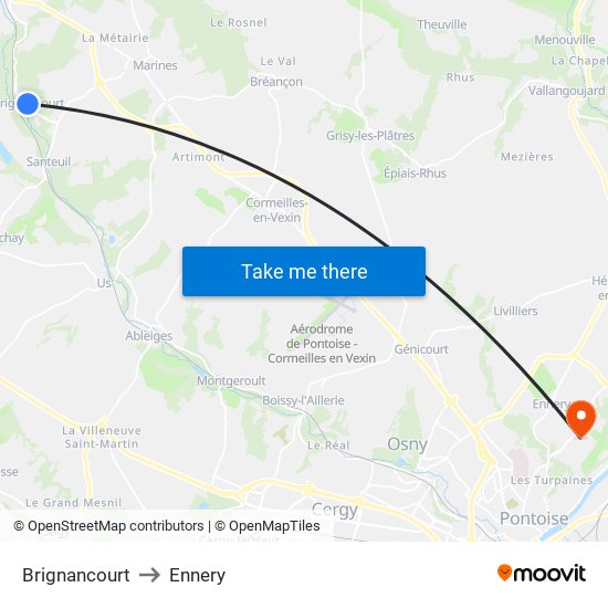 Brignancourt to Ennery map