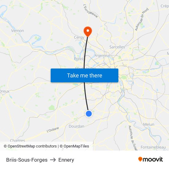 Briis-Sous-Forges to Ennery map