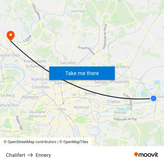 Chalifert to Ennery map