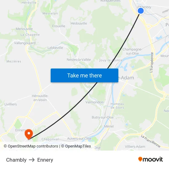 Chambly to Ennery map