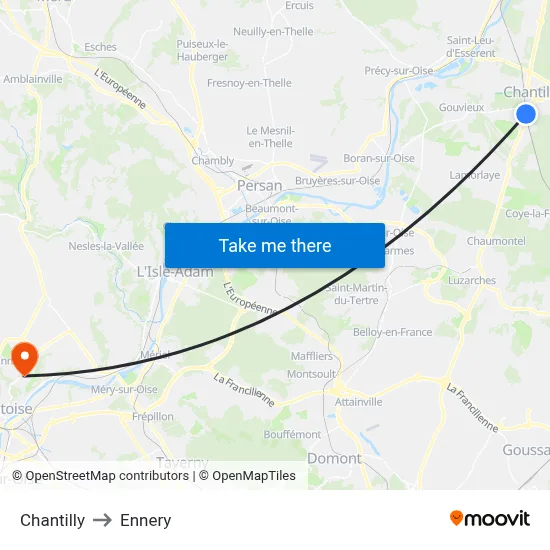 Chantilly to Ennery map