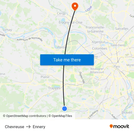 Chevreuse to Ennery map