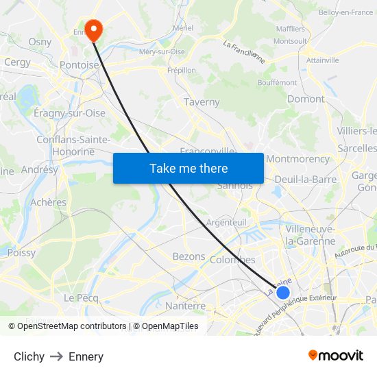 Clichy to Ennery map