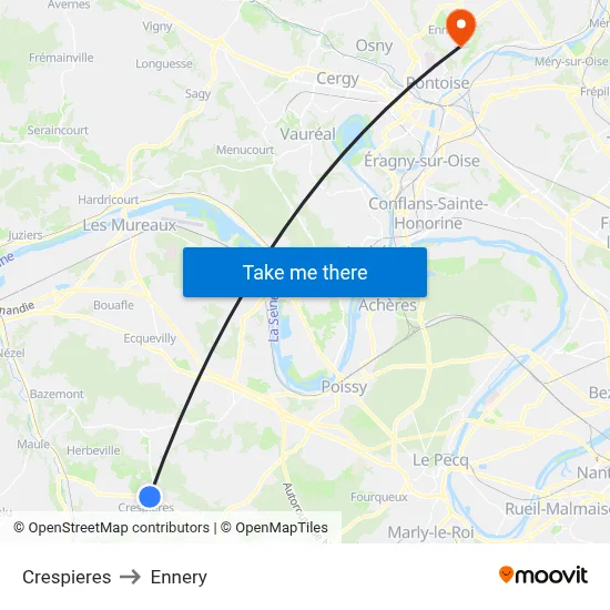 Crespieres to Ennery map