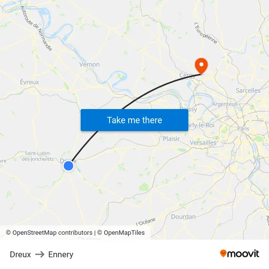 Dreux to Ennery map