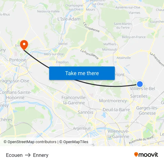 Ecouen to Ennery map