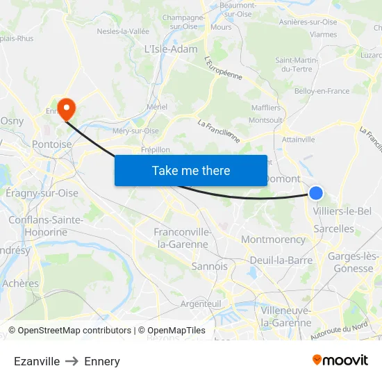 Ezanville to Ennery map