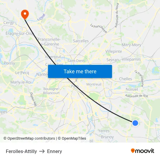 Ferolles-Attilly to Ennery map