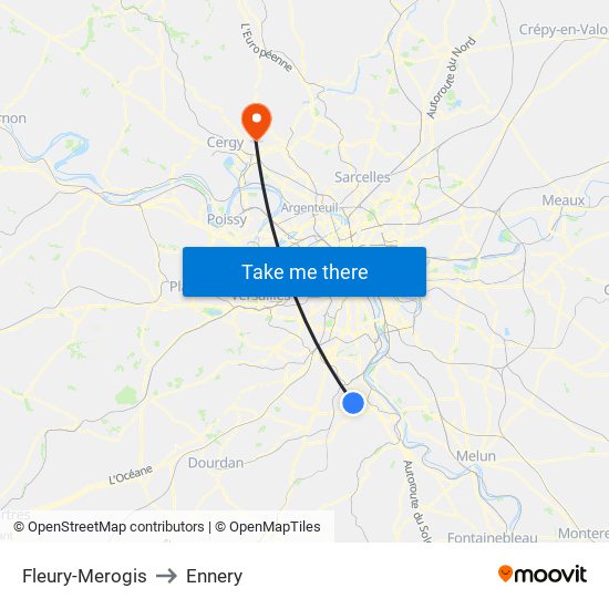 Fleury-Merogis to Ennery map