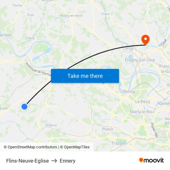 Flins-Neuve-Eglise to Ennery map