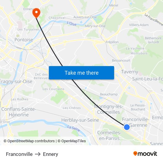 Franconville to Ennery map