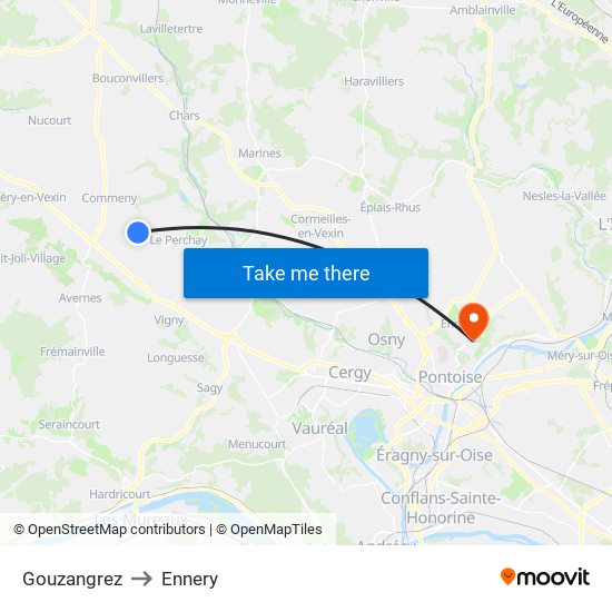 Gouzangrez to Ennery map