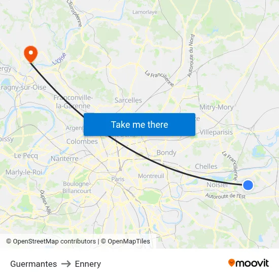 Guermantes to Ennery map