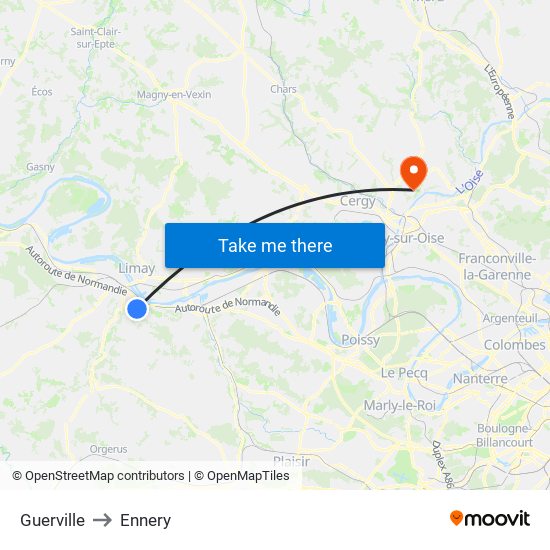 Guerville to Ennery map