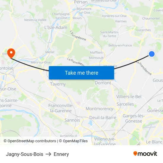 Jagny-Sous-Bois to Ennery map