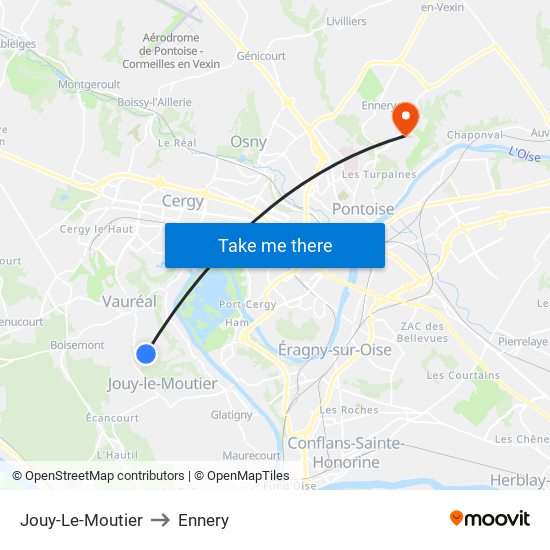 Jouy-Le-Moutier to Ennery map