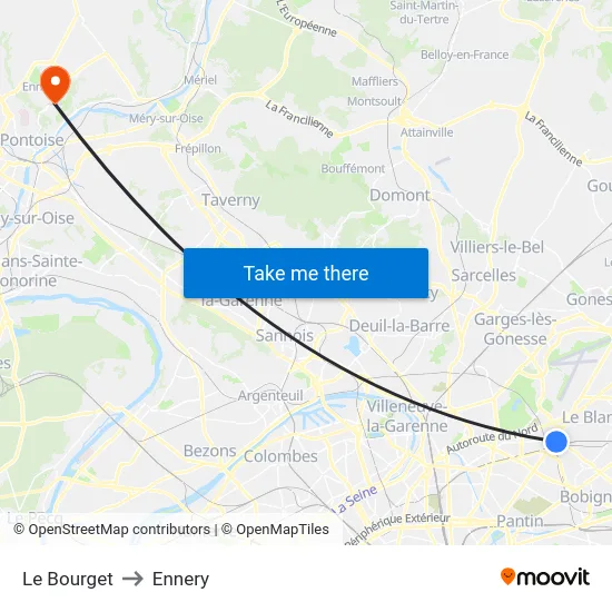 Le Bourget to Ennery map