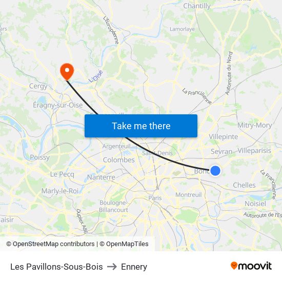 Les Pavillons-Sous-Bois to Ennery map