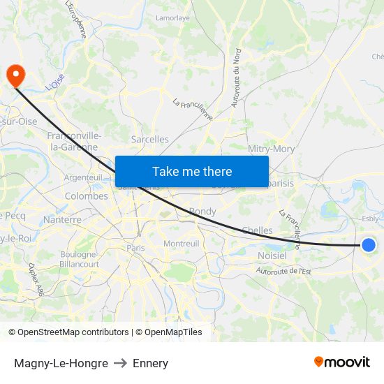 Magny-Le-Hongre to Ennery map
