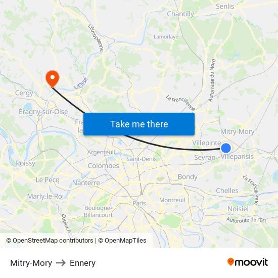 Mitry-Mory to Ennery map