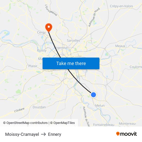 Moissy-Cramayel to Ennery map