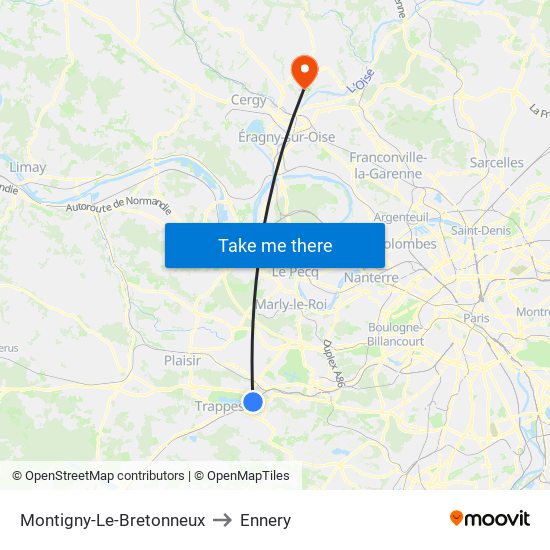 Montigny-Le-Bretonneux to Ennery map