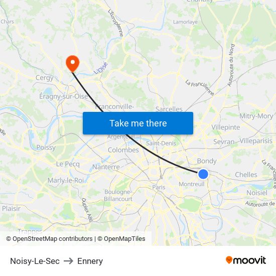 Noisy-Le-Sec to Ennery map