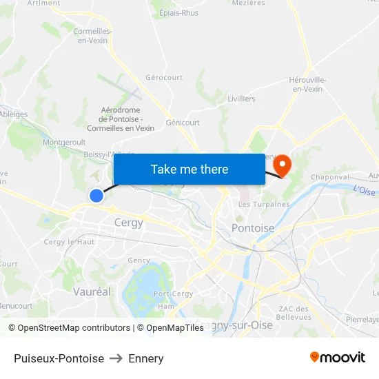 Puiseux-Pontoise to Ennery map