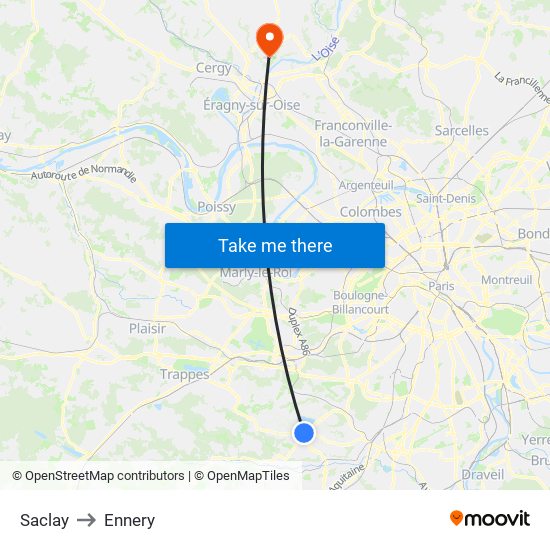 Saclay to Ennery map