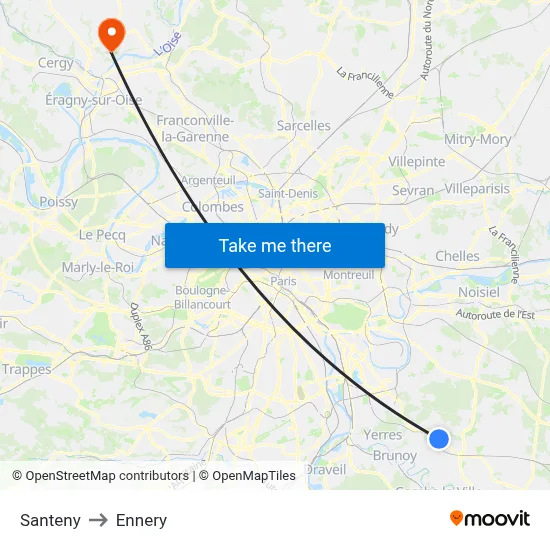 Santeny to Ennery map