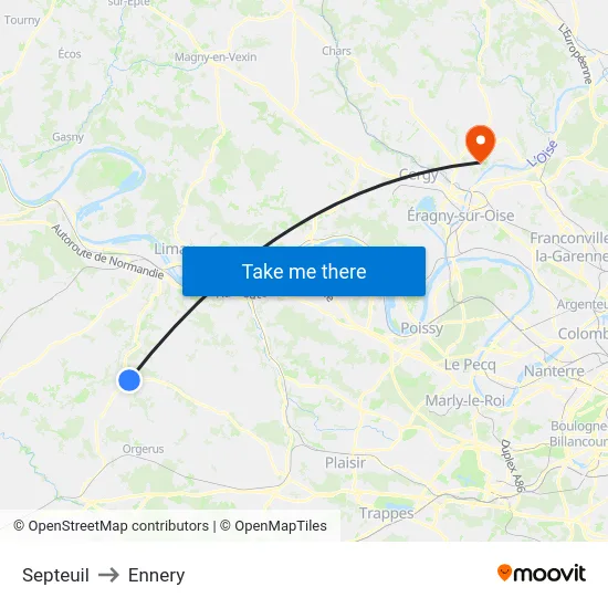 Septeuil to Ennery map