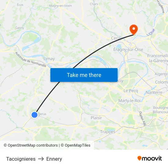 Tacoignieres to Ennery map