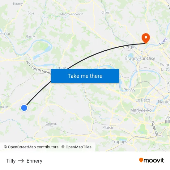 Tilly to Ennery map