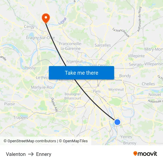 Valenton to Ennery map