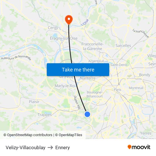 Velizy-Villacoublay to Ennery map